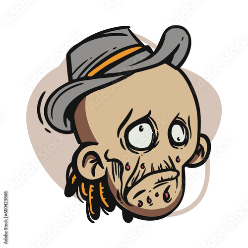 face zombie cartoon illustration for logo, emoticon, esport mascot. vector for t-shirt and sticker design.
