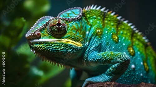 Green chameleon close up. Generative AI
