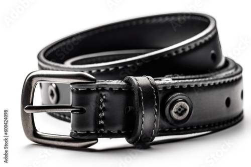Black Leather Belt For Boy On White Background. Generative AI