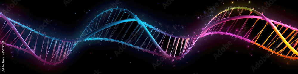 Dna Strands, Helix Shape, Scientific Discovery Concept. Panorama Banner. Generative AI Dna Strands, Helix Shape, Scientific Discovery Concept. Panorama Banner. Generative AI