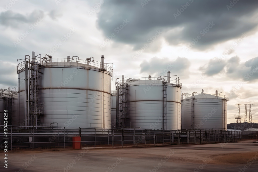 Gas Processing Plant With Storage Tanks, Energy Distribution. Generative AI Gas Processing Plant With Storage Tanks, Energy Distribution. Generative AI