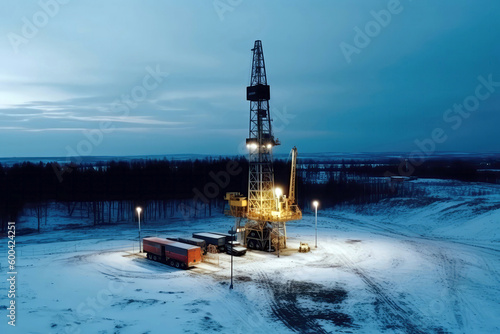 Gas Drilling Rig On Field, Energy Extraction. Generative AI photo
