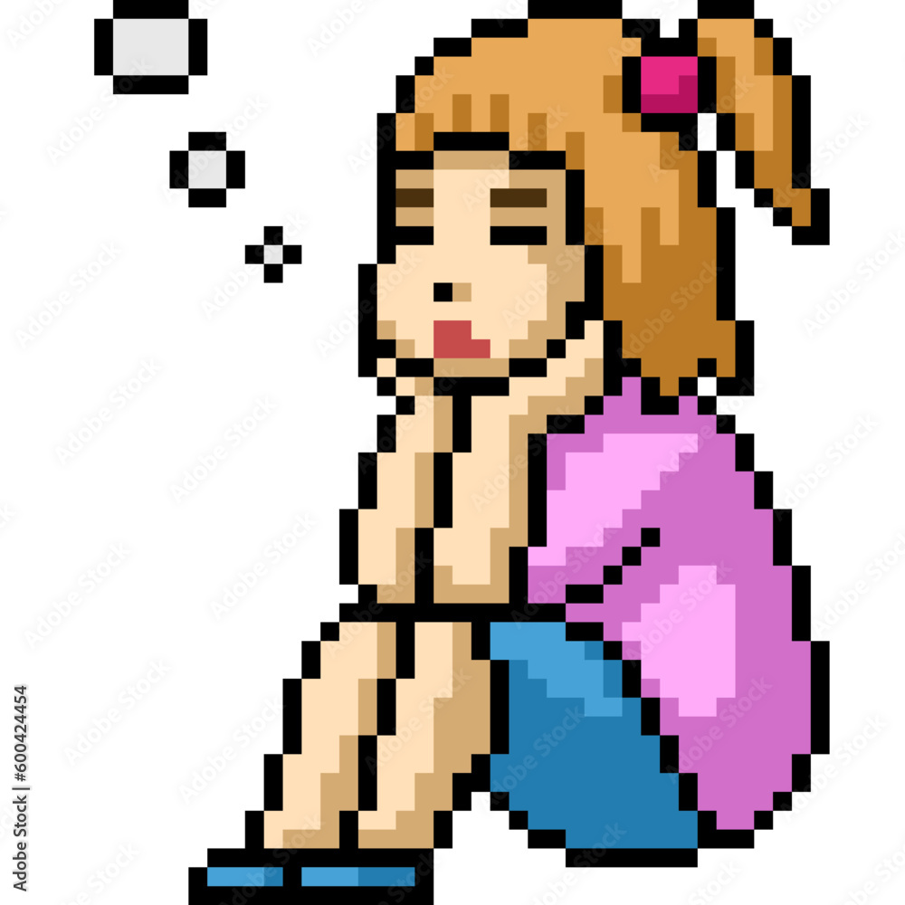 pixel art girl sit daydream
