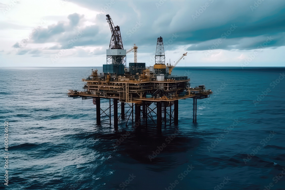 Oil Production Platform At Sea, Offshore Drilling. Generative AI