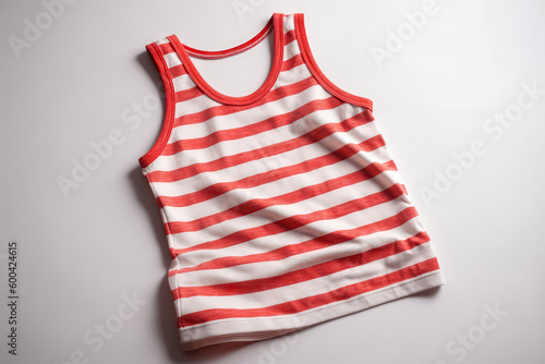 Red And White Striped Tank Top For Boy On White Background. Generative AI