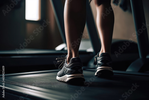 Treadmill And Running Shoes, Indoor Cardio Workout. Generative AI