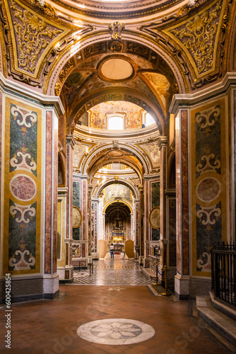 Interiors, paintings and details of San Paolo Maggiore church in Naples, Italy