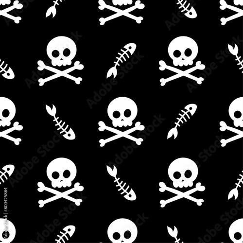 Pretty seamless pattern - Cute sea adventures collection. Pirate scull and fishbone. Funny pirate party elements for kids.