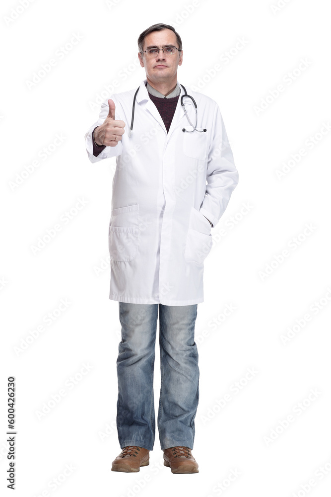in full growth. qualified doctor with a stethoscope. in full growth. qualified doctor with a stethoscope.