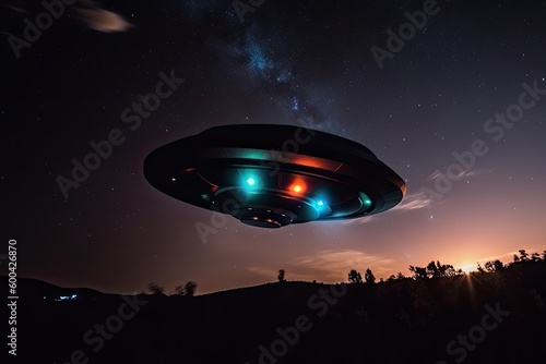 UFO: An Unidentified Flying Object Above the Field, an Alien Spaceship.Generative AI