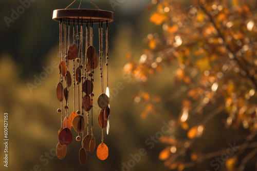 Wind Chime Swaying In The Breeze. Generative AI