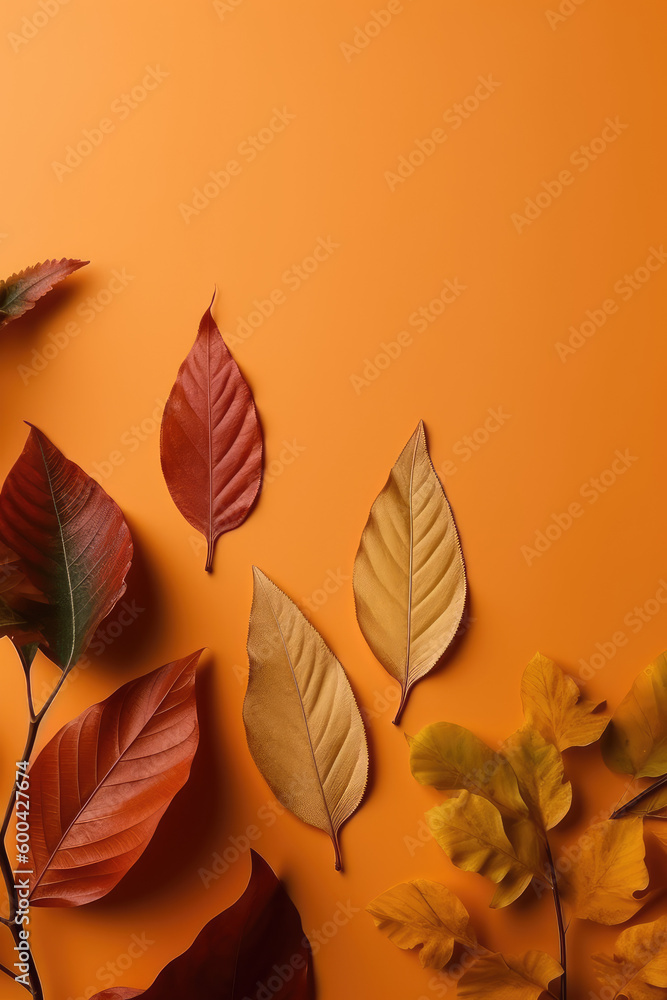 Fall Foliage Harmony. Collection of Leaves with Copy Space for Text in Autumn Composition. Seasonal Delight AI Generative.
