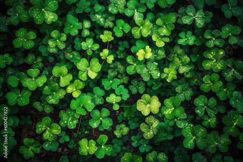 Shamrock Background With Green Leaves. Generative AI