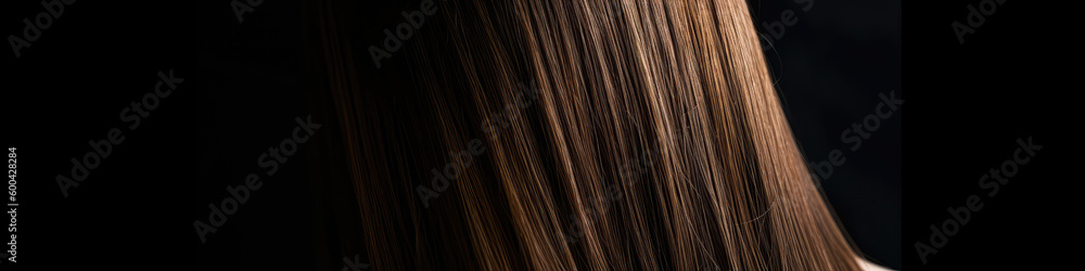 Fototapeta premium Straight Brunette Hair Background. Panoramic Banner. Generative AI