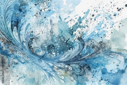 Powder Blue Watercolor Paisley Watercolor Splashes. Generative AI