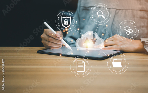 Global Internet connection. Database storage cloud, Business global internet connection application technology, digital marketing, and Financial.