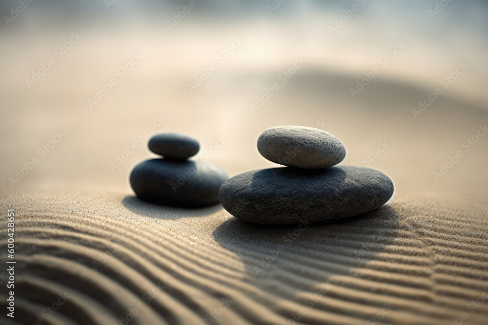 Zen Stones Standing On White Sand. Generative AI