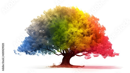 Colored tree isolated in front of white background. Generative AI.