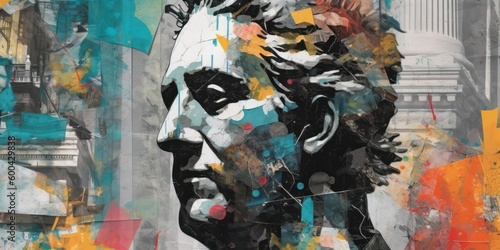 Picture of man. Modern pop art collage, colored paper portrait. Beautiful illustration picture. Generative AI © standret