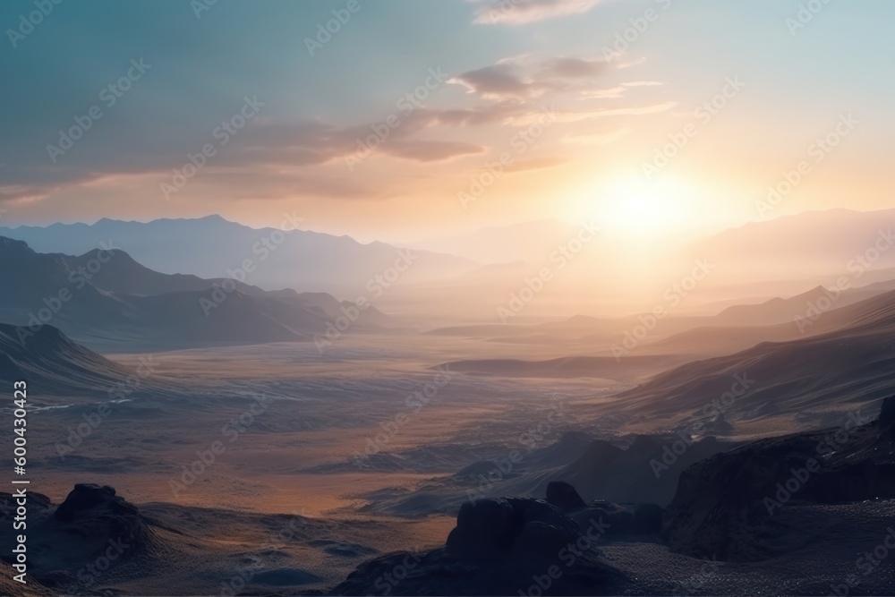 Mysterious horizons at vast and unknown landscape. Beautiful illustration picture. Generative AI