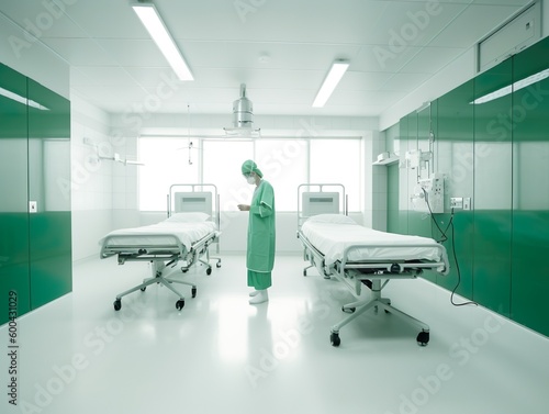 Krankenschwester im Krankenhaus zwischen zwei Operationsbetten