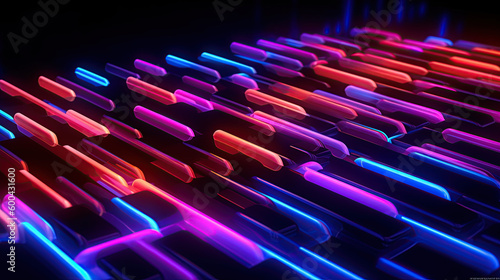 3d 4d rendering. Abstract colorful neon lines,  multilayered elongated shapes wallpaper photo