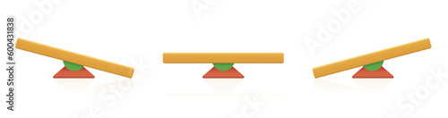 Balance, wooden seesaw, equal and unequal weight, balanced and unbalanced colored wooden building toy blocks. Isolated vector illustration on white background.
