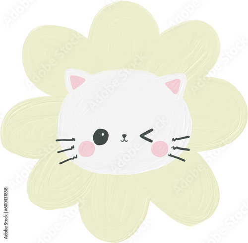 White cat funny and cute doodle character