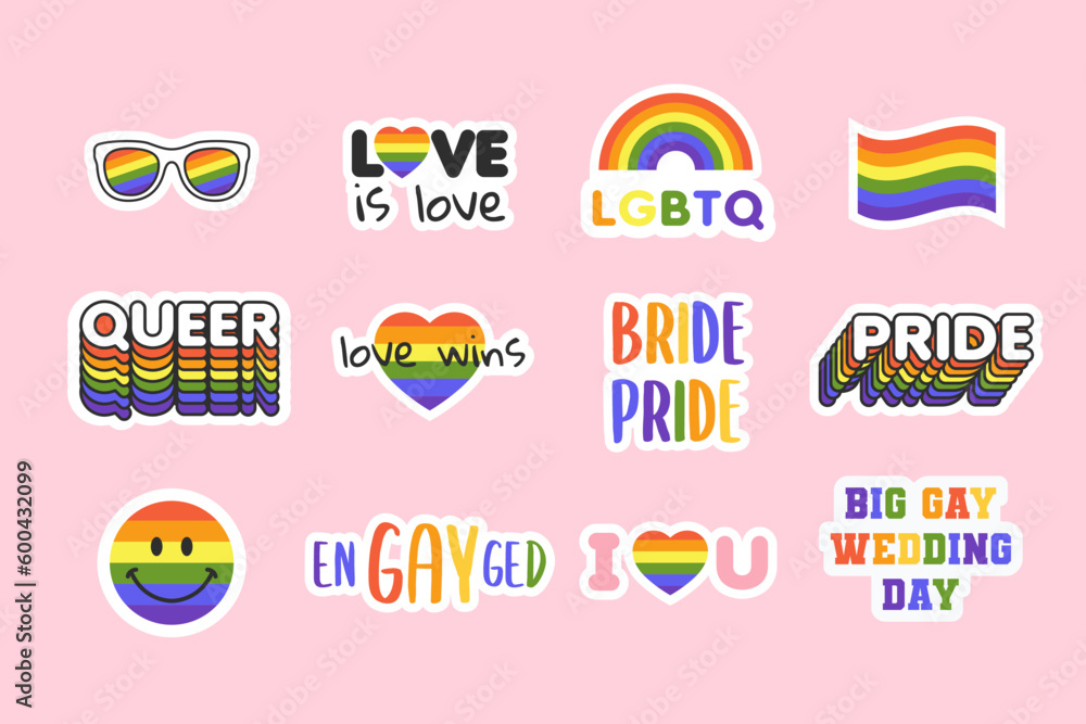 LGBT Queer gay pride stickers. LGBT pride colorful icons. Vector vector de  Stock