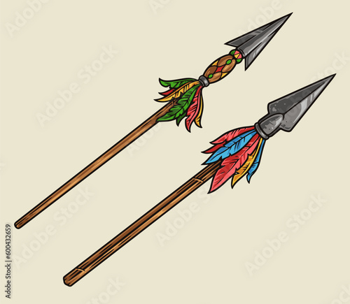 Indian spears colorful detailed emblem