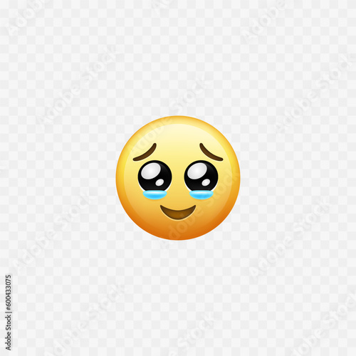 Emoji holding back tears. Tears of hapiness. Vector