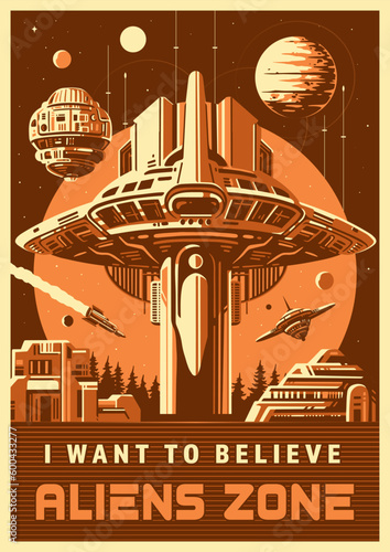 Aliens zone vintage poster monochrome