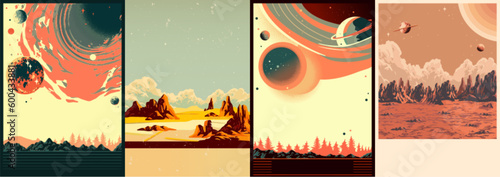 Space sceneries colorful set flyers