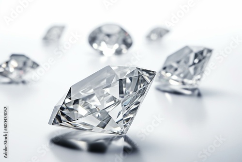 Close-up of exquisite diamonds on a white background. Generative AI