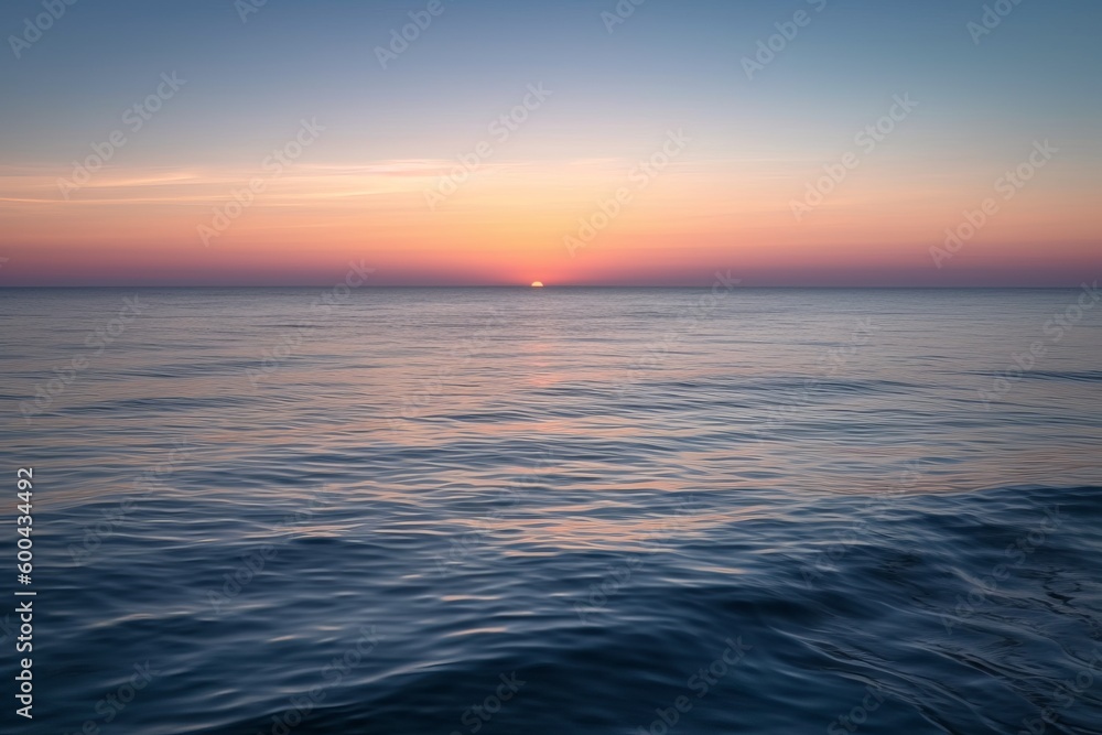 Tranquil sea, sunrise. Beautiful illustration picture. Generative AI