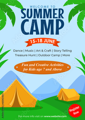Vector illustration of Kids Summer Camp flyer template