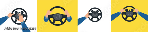 Fényképezés Hands behind wheel icon. Hands on the steering wheel of a car.