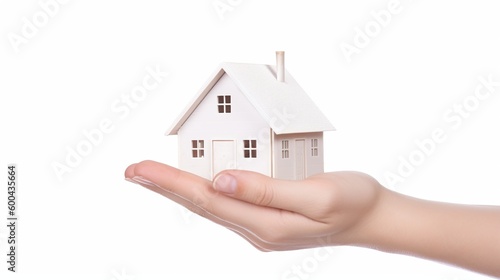 Hand holding a house high quality isolated on white background.