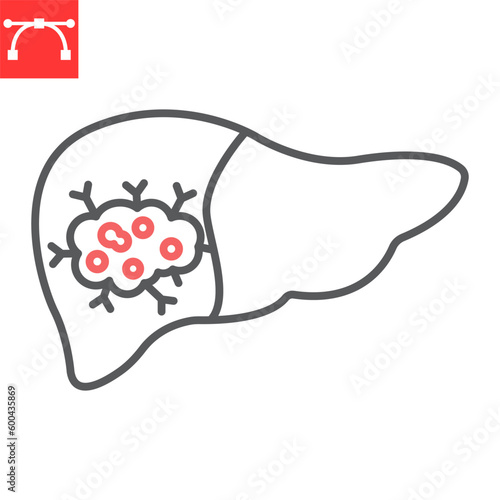 Liver cancer line icon, oncology and medicine, liver tumor vector icon, vector graphics, editable stroke outline sign, eps 10.