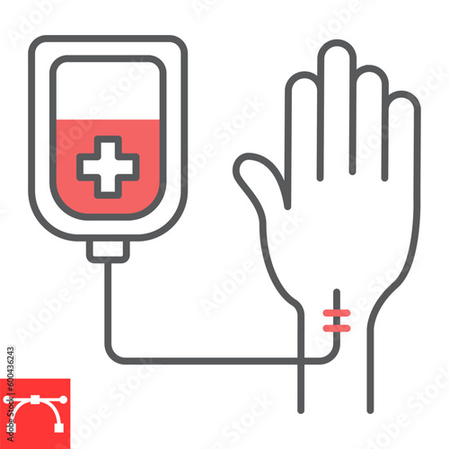 Chemotherapy line icon, oncology and treatment, transfusion of blood vector icon, vector graphics, editable stroke outline sign, eps 10.