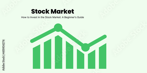 Stock Market Banner on Light Background. Stylish Banner on Investment with Black Text and Colored Green Chart for Business and Finance