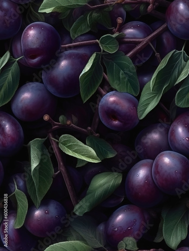  Plum fruit square continuous tiles pattern,Seamless collage pattern.created with generative ai tecnolog