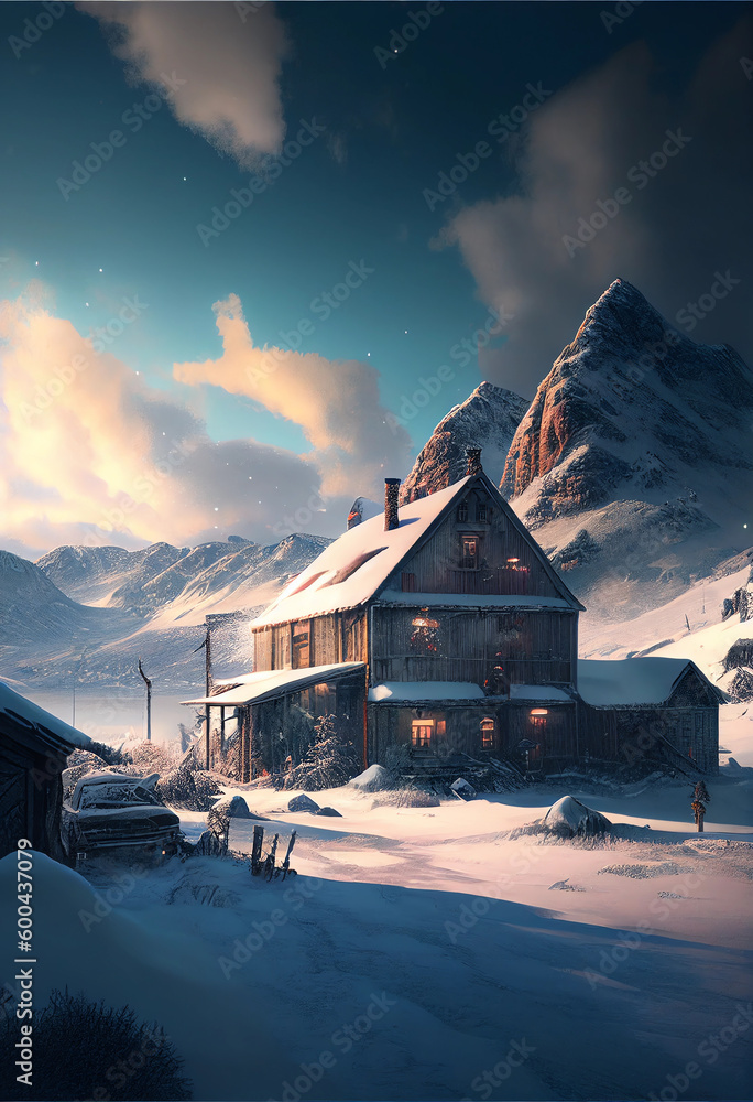 Chalet in mountains - Generated by Generative AI