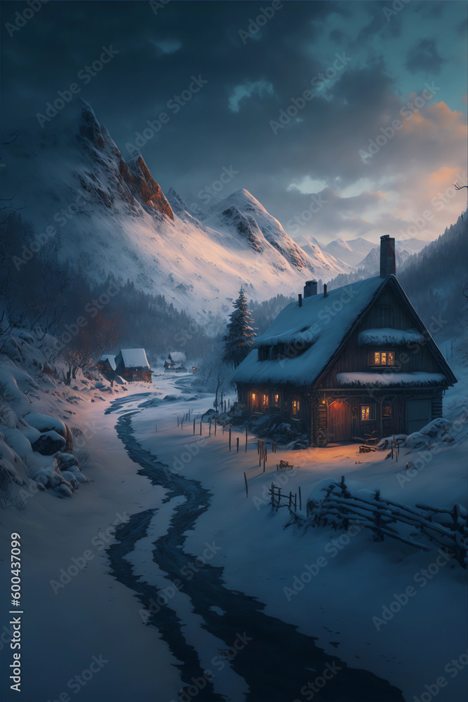 Fototapeta premium Chalet in mountains - Generated by Generative AI