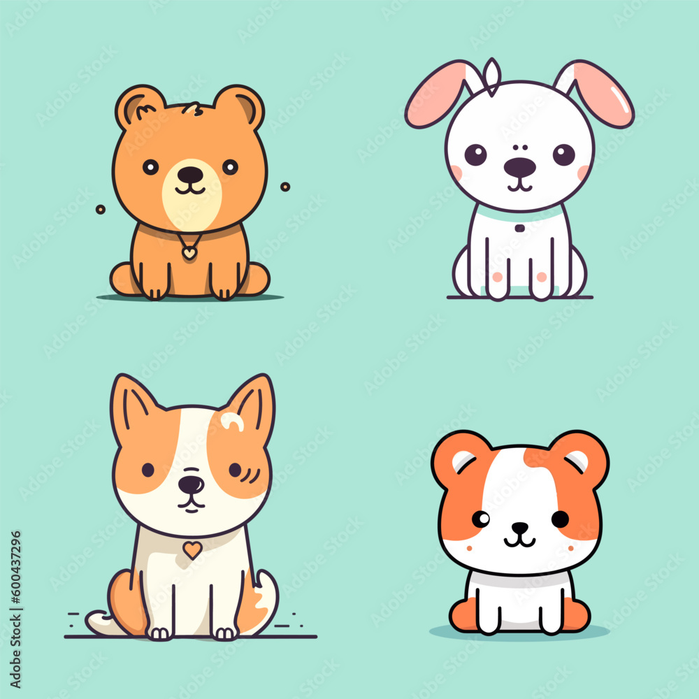 Dog collection set cute cartoon puppy animals pets illustration
