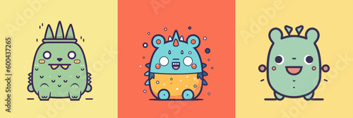 Cute mascot monster kawaii character cartoon illustration set collection