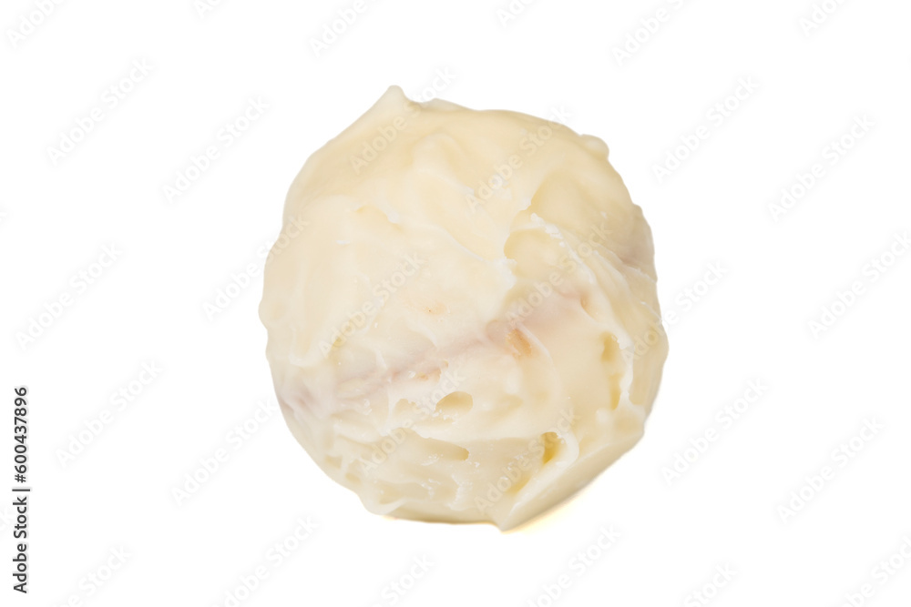 Praline chocolate. Chocolate with truffles or praline filling isolated on white background. Close up Praline chocolate. Chocolate with truffles or praline filling isolated on white background. Close up