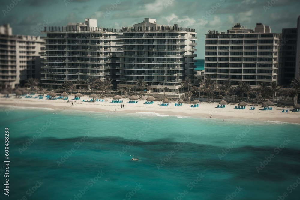 Hotels by the Caribbean Sea in Cancun, Quintana Roo. Generative AI