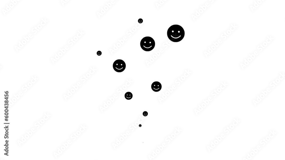 Animated black symbol of emotions fly from bottom to top. Linear icons of smileys. Concept of mood. Looped video. Vector illustration isolated on white background. Animated black symbol of emotions fly from bottom to top. Linear icons of smileys. Concept of mood. Looped video. Vector illustration isolated on white background.