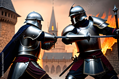 Medieval knights in battle, illustration